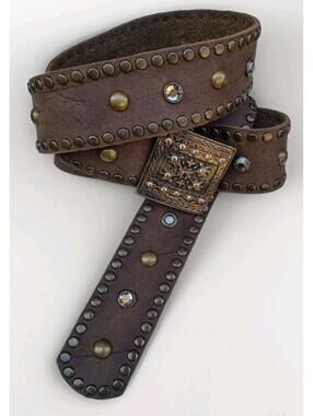 Leatherock Leather Belt Studded Rhinestone Vintage 90s USA Boho Western Y2K